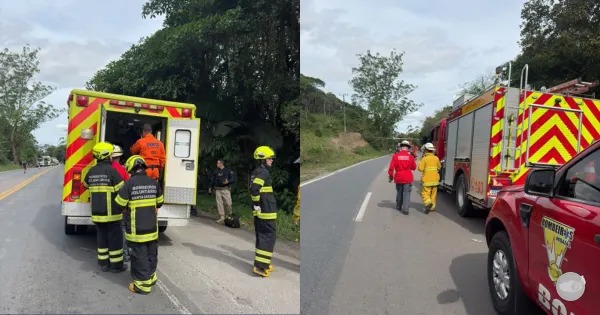 Acidente entre carro e moto deixa um ferido grave na BR-470, em Indaial