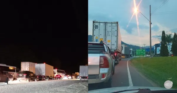 Obras na BR-470 causam fila de três horas entre Rodeio e Ibirama