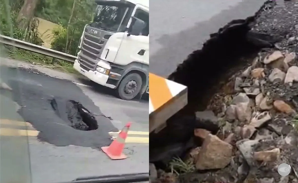 Cratera reabre na BR-470 em Apiúna horas após reparo do DNIT
