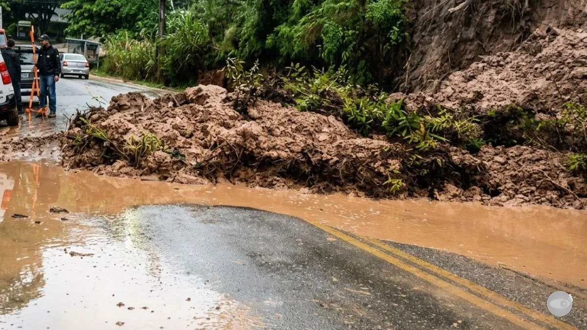 Deslizamento de terra interdita parcialmente estrada turística em Gaspar
