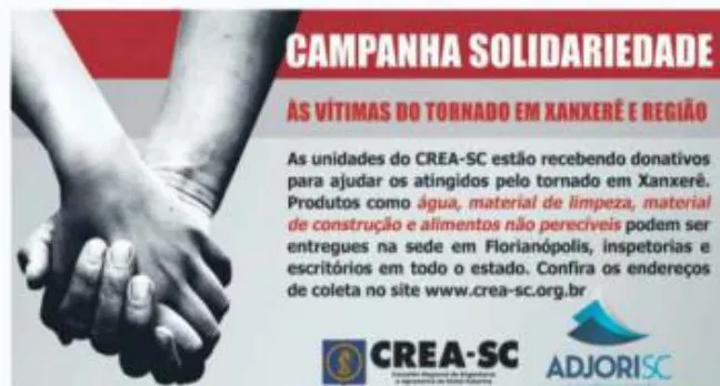 CREA e Adjori em campanha pelos atingidos por tornado