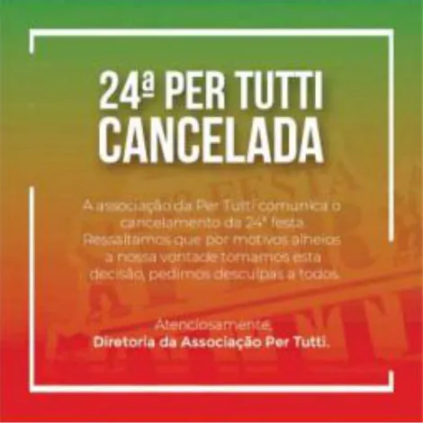 Festa Per Tutti de 2018 não será realizada