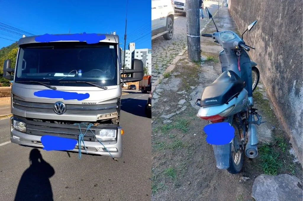 Piloto de moto ferida em acidente com caminhão em Rodeio (SC)