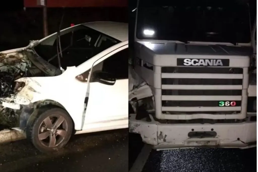 Colisão entre carro e caminhão mobiliza equipes na BR-470 em Rodeio